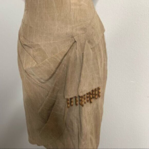 Scarlett Rare 70s Vintage Tigh Length Faux Wrap Beaded Ruching Dress - Picture 10 of 14